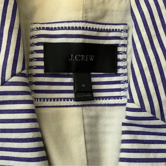 J. Crew Navy/White Striped Cotton one Button Preppy Blazer. Women’s Size 4. - Picture 6 of 6